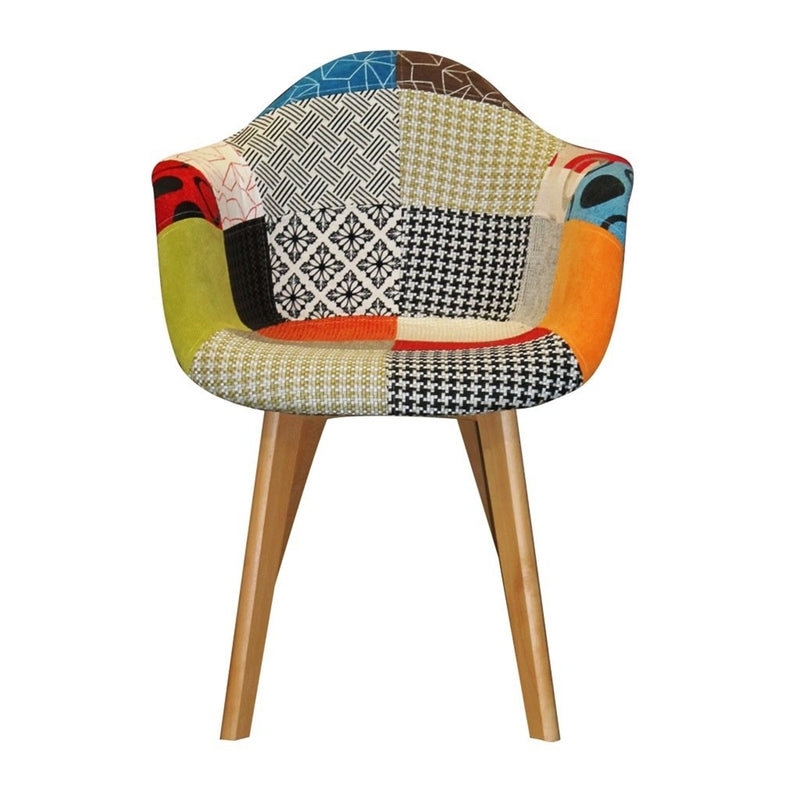 WorkStore Gavin Patchwork Armchair, Wood Legs, Multicolour