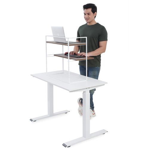 Fitizen ZEN White & Urban Teak  Standing Desk /Ergonomic Desk/Laptop Desk/Work from Home Desk//Height Adjustable DeskAdjustable Desk