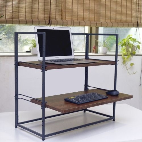 Fitizen Zen FOLD Standing Desk/Ergonomic Desk/Laptop Desk/Work from Home Desk//Height Adjustable Desk, Tabletop Sit to Stand Workstation Converter ( Grey and Acacia Brown)