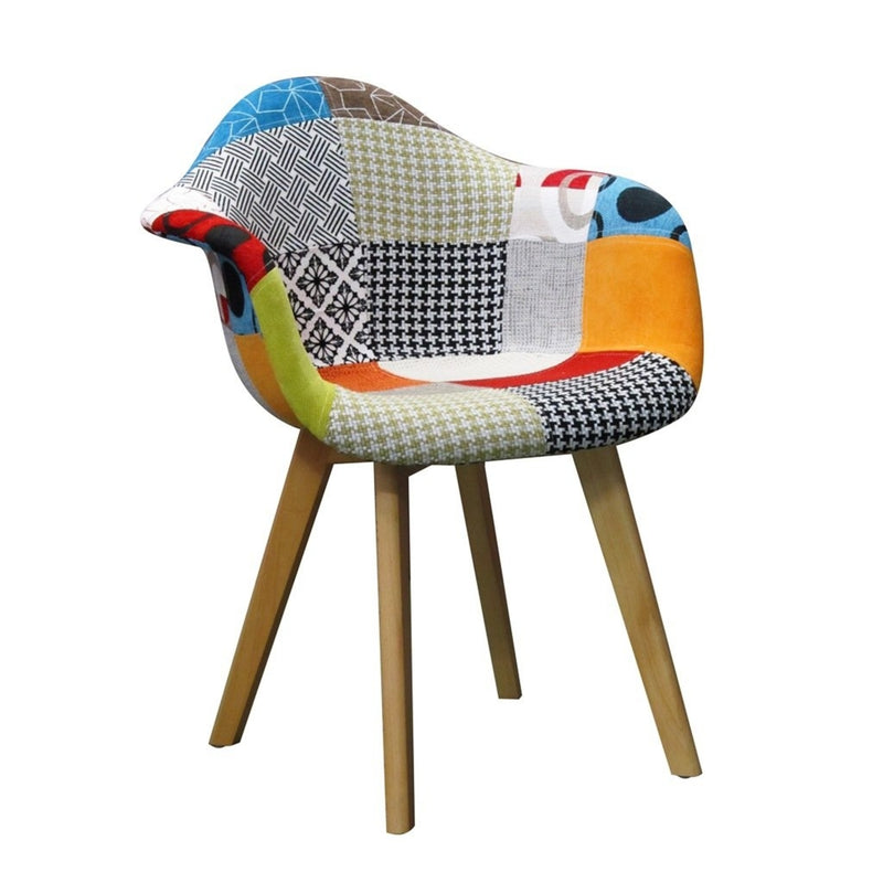 WorkStore Gavin Patchwork Armchair, Wood Legs, Multicolour