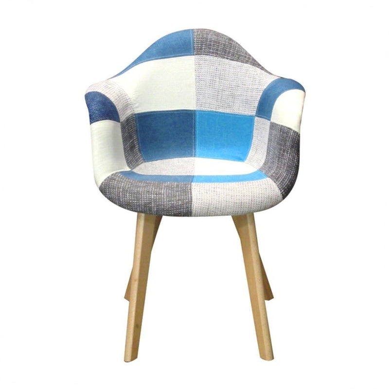 WorkStore Gavin Patchwork Armchair, Wood Legs, Blue