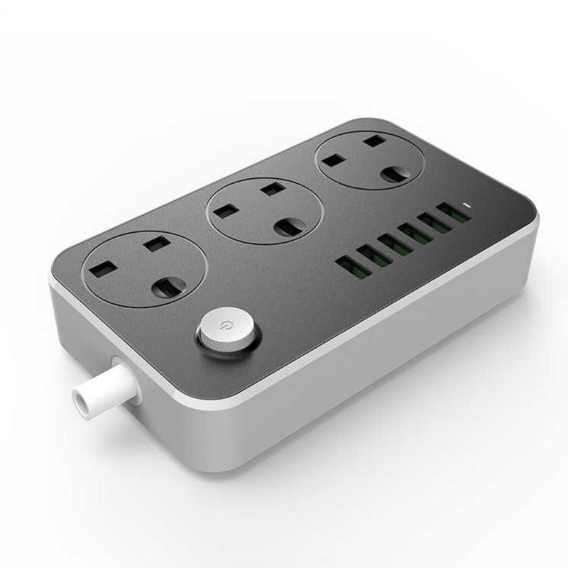 LDNIO Surge Protector with 6 USB Universal Socket, Power Strip, 3 outlet, 6.2ft Cord for Home with Child Safe Door