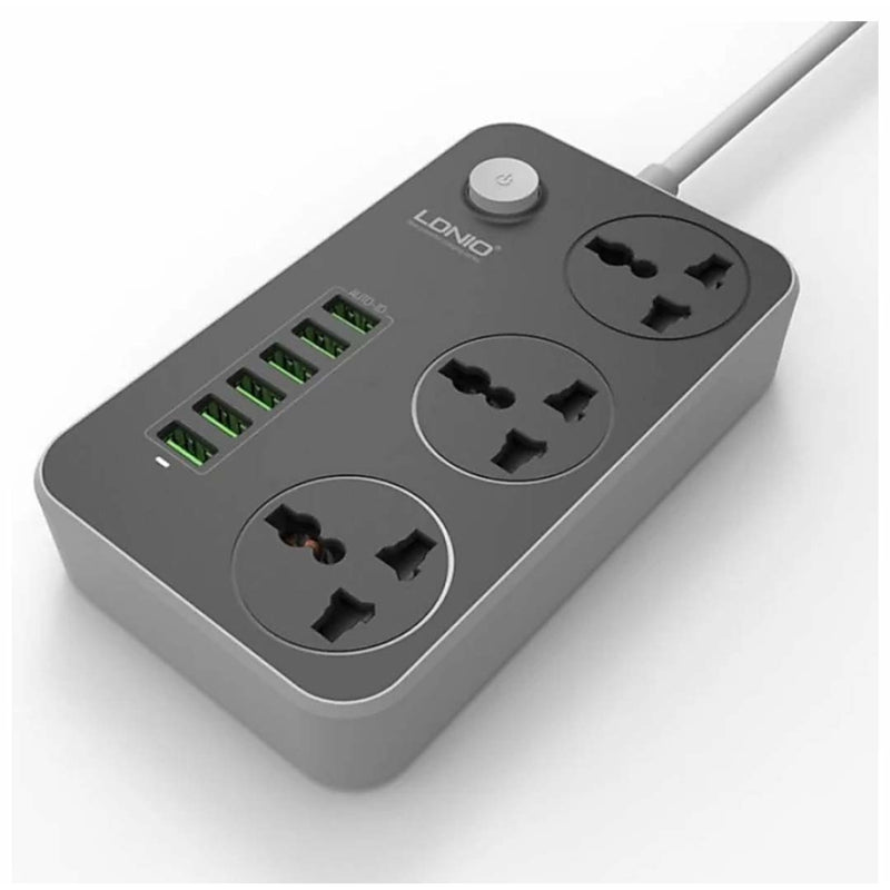 LDNIO Surge Protector with 6 USB Universal Socket, Power Strip, 3 outlet, 6.2ft Cord for Home with Child Safe Door