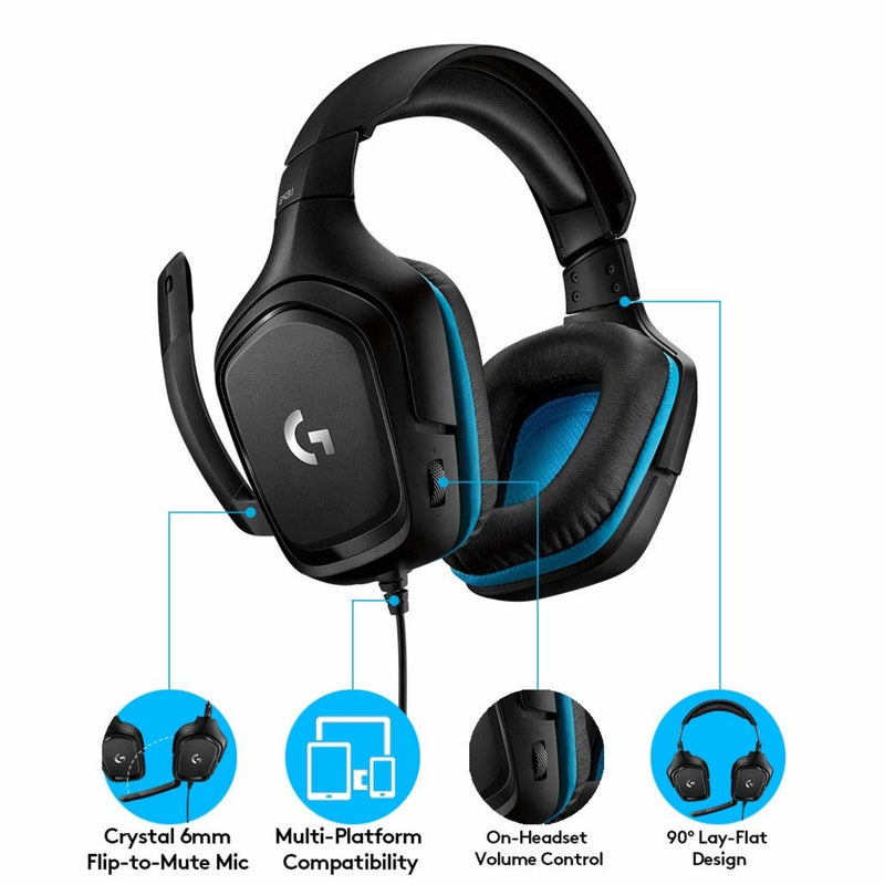 Logitech G431 7.1 Headphones, Surround Sound Gaming Headset with DTS, Black