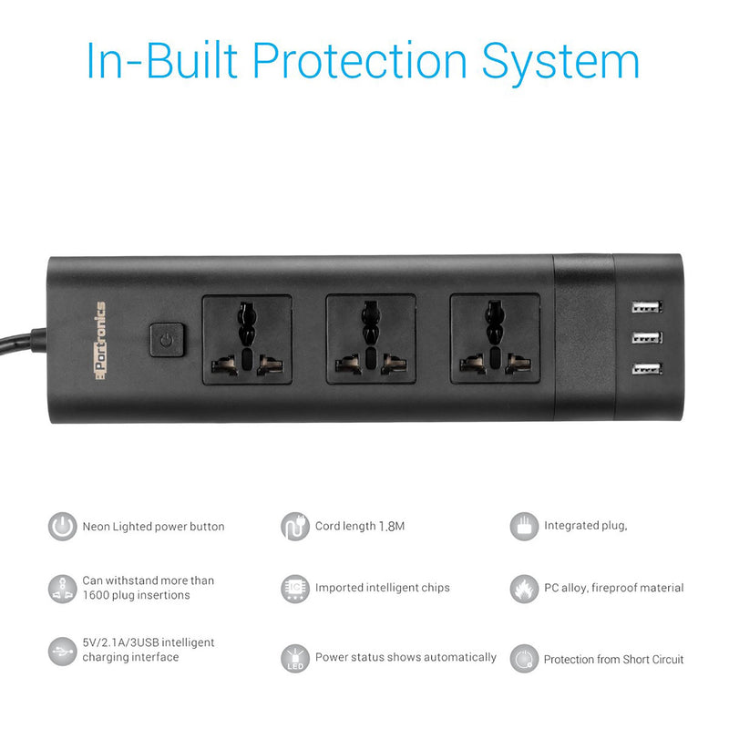 Portronics Power Plate II USB Power & Surge Protector With 3 USB Ports
