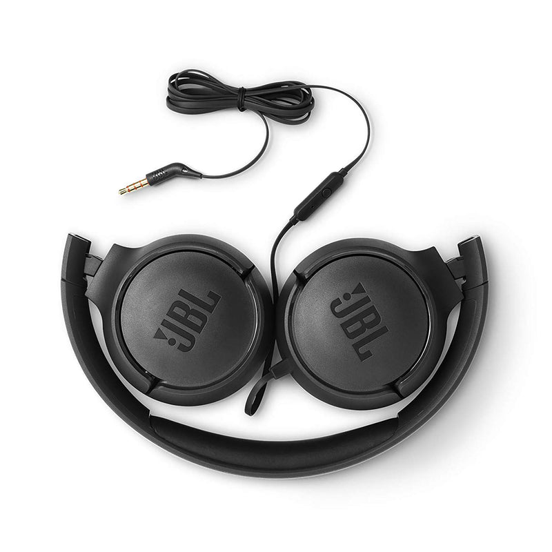 JBL Tune 500 Wired Powerful Bass On-Ear Headphones with Mic, Foldable, Black