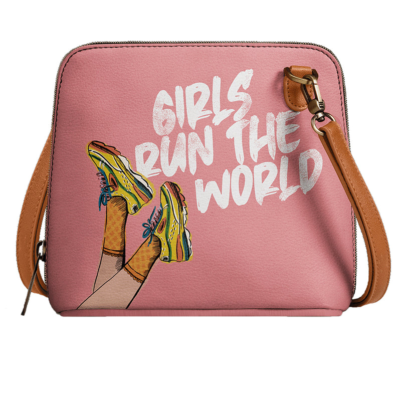 Trapeze Crossbody Bag - Girls Run The World, Pink