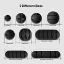 Clip-on cable organizer sticker, black, rounded, set of 9