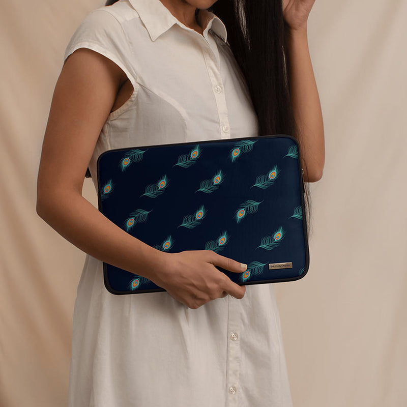 Navy Feathers Laptop Sleeve, Zippered, 28 cm (11"), suitable for Laptop/MacBook
