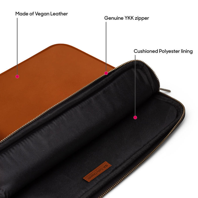 Zippered Laptop Sleeve, Vegan Leather, Tan for laptop / MacBook 35.56cm (14")