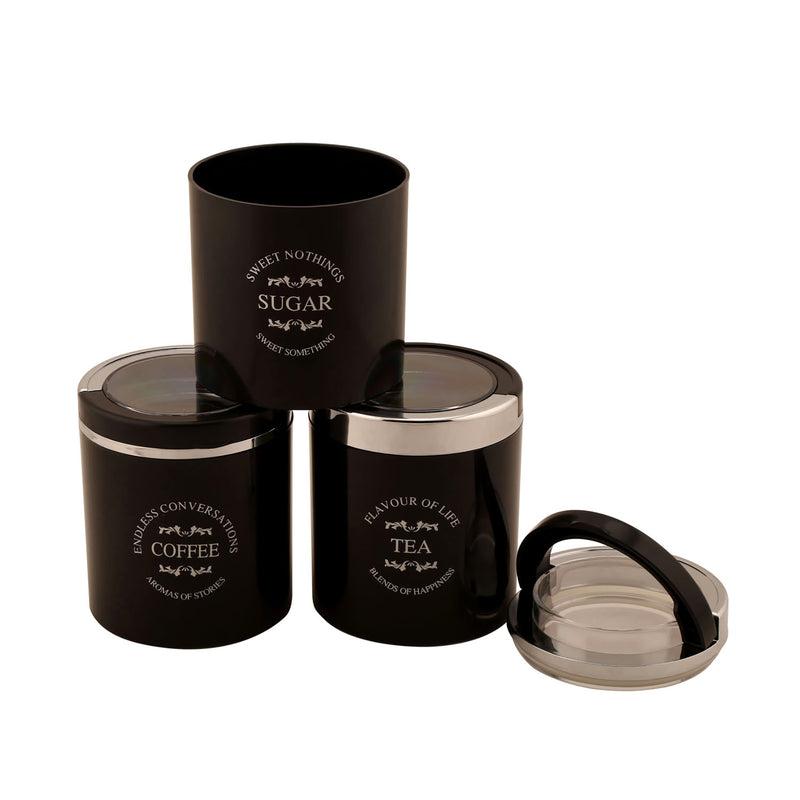 Jaypee Plus Classique Containers for Tea, Sugar & Coffee, Set of 3, Black