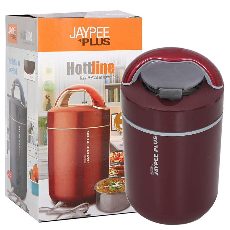 Jaypee Plus Hottline Electric Lunch Box, Electric, 3-compartment, Stainless Steel, Maroon