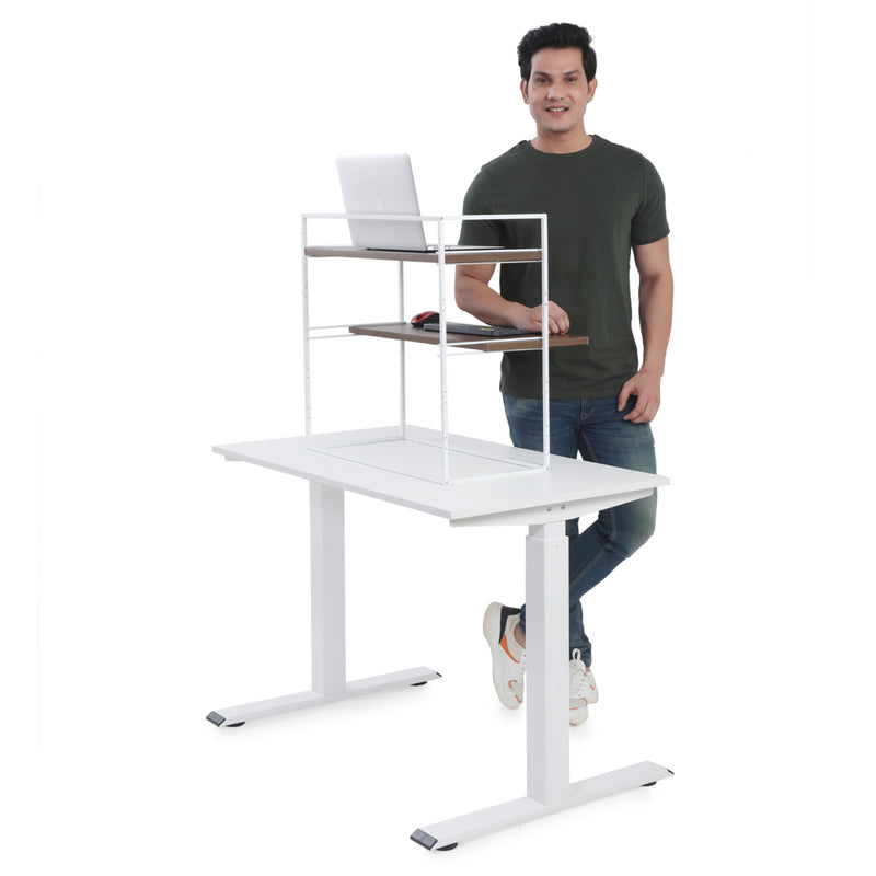 Fitizen Zen Height Adjustable Table, White & Brown FITI-150-WB