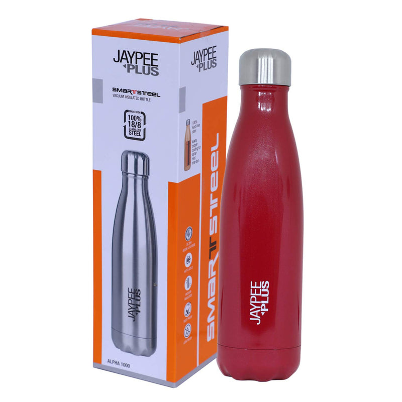 Jaypee Plus Alpha 1000 Stainless Steel Water Bottle, 1000 ml, Cherry