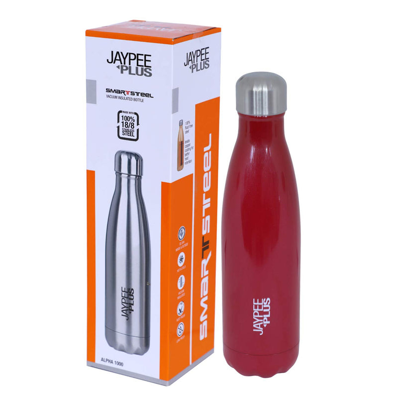 Jaypee Plus Alpha 1000 Stainless Steel Water Bottle, 1000 ml, Cherry