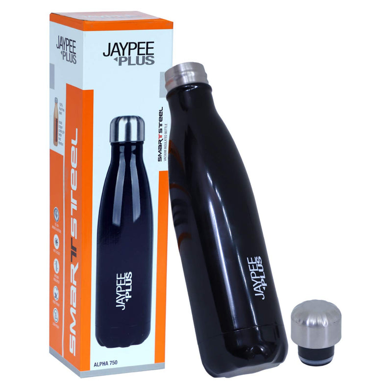Jaypee Plus Alpha 750 Stainless Steel Water Bottle, 750 ml, Black