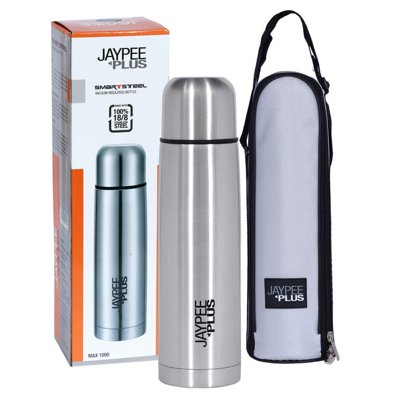 Jaypee Plus Max Insulated Flask Bottle 1000 ml, Silver, Metallic
