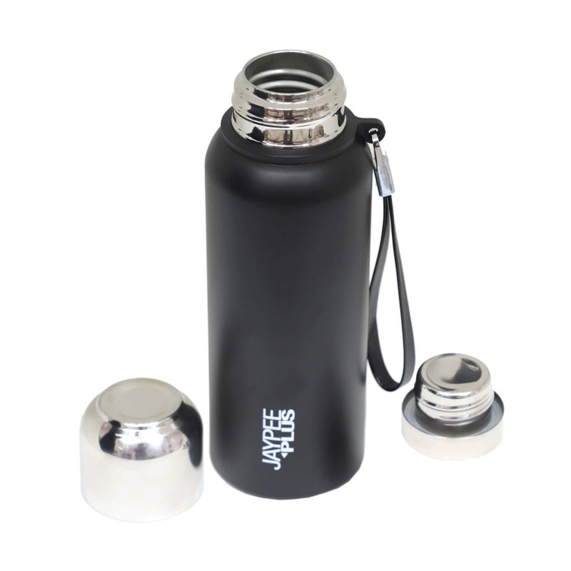 Jaypee Plus Quebec 700 Stainless Steel Water Bottle with Steel lid and Stopper, 700 ml, Black