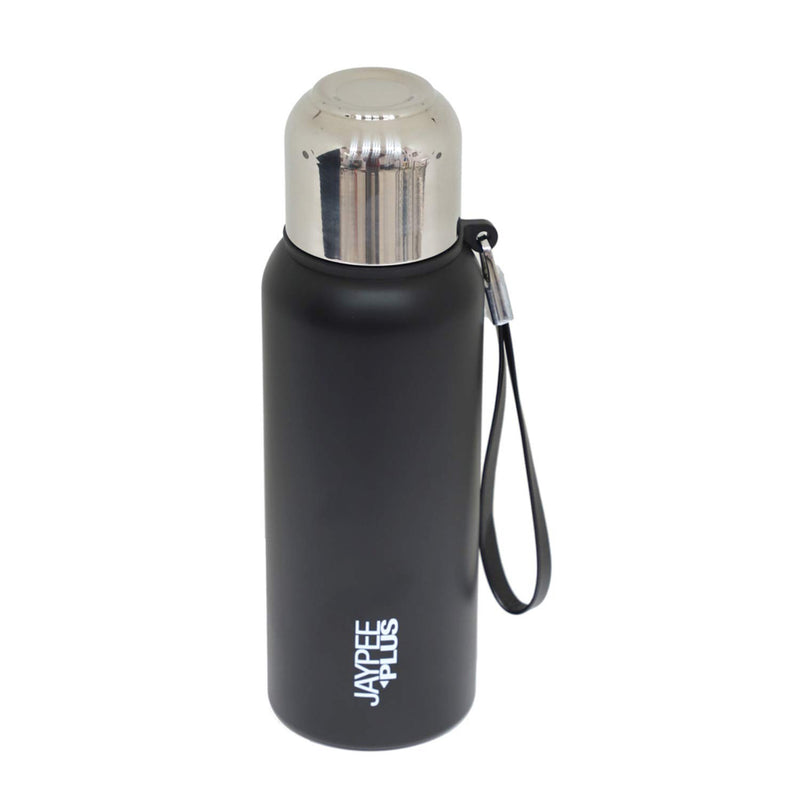 Jaypee Plus Quebec 700 Stainless Steel Water Bottle with Steel lid and Stopper, 700 ml, Black