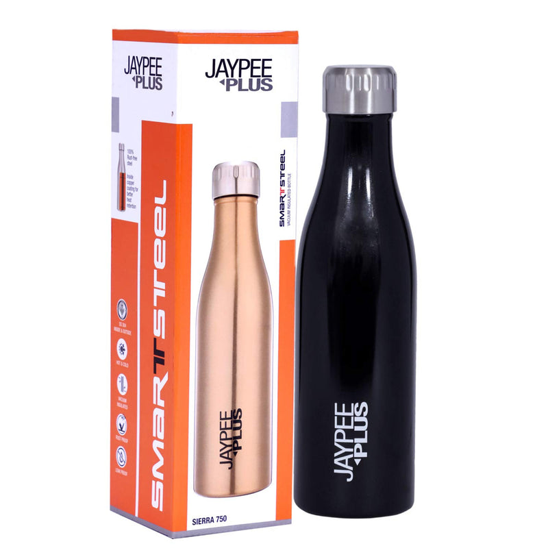 Jaypee Plus Sierra 750 Stainless Steel Water Bottle, 750 ml, Black