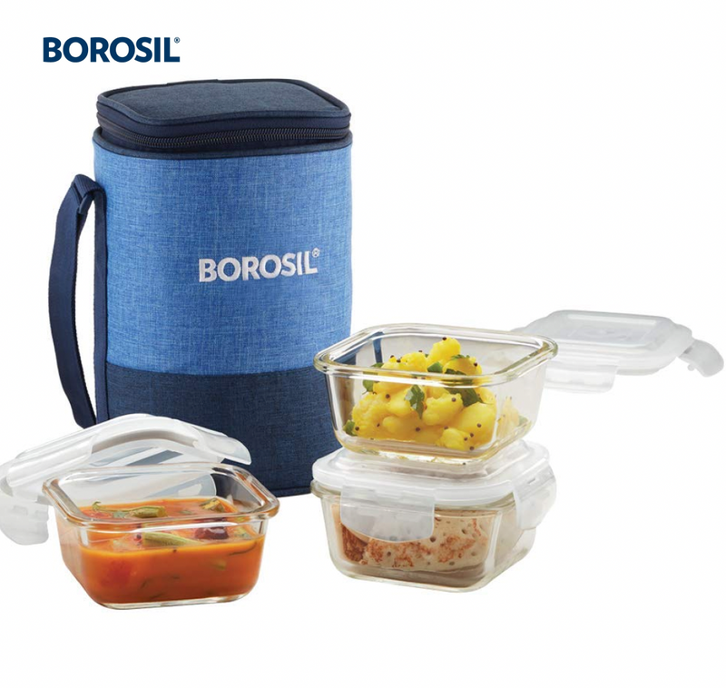 Borosil Microwavavle Glass lunch box -Indigo square