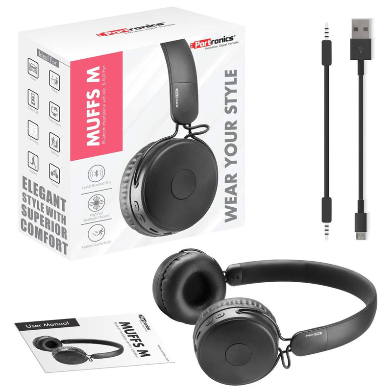 Portronics Muffs M Bluetooth Headphones With Immersive Stereo Sound, Hands Free Mic & AUX Port